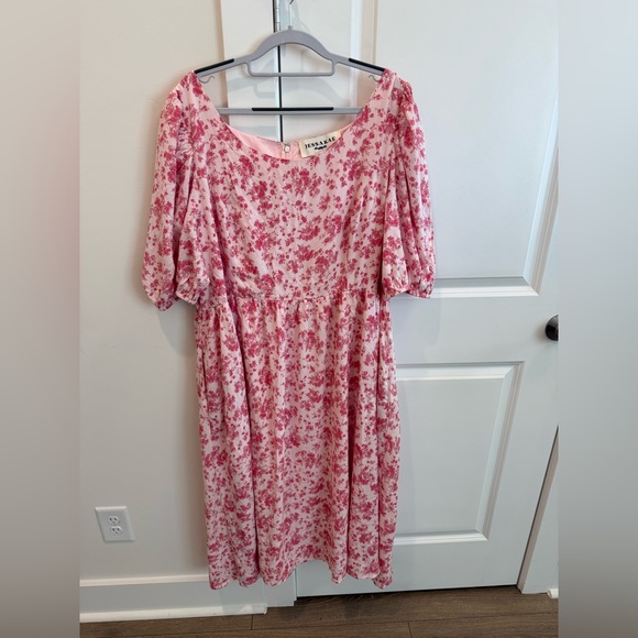 JessaKae Pink Floral Puff Sleeve Midi Dress Boho Vera Size XXL 2X - Picture 2 of 10